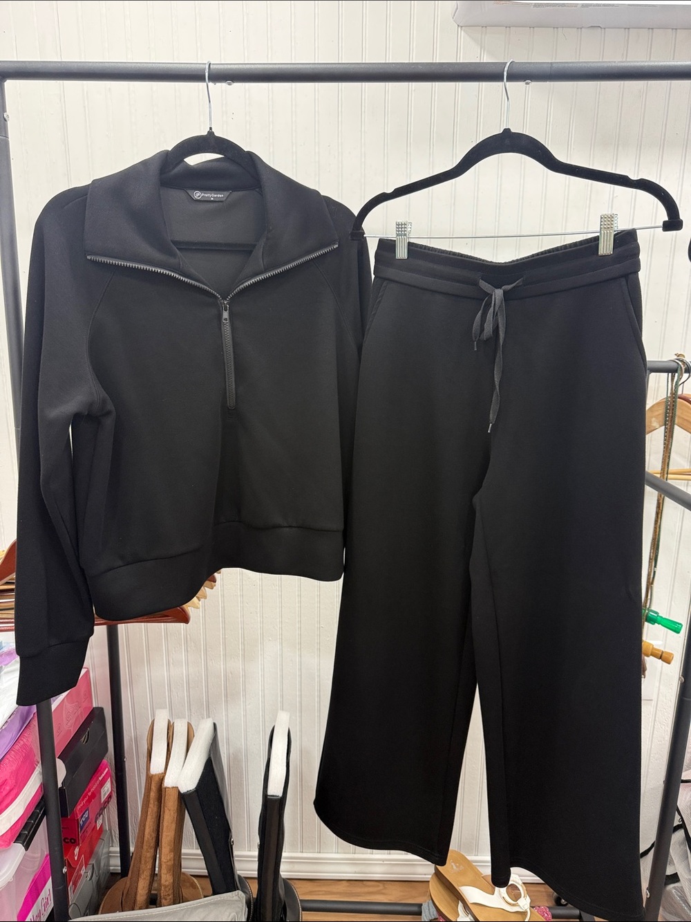 NWOT Pretty Garden Women's Black Athleisure Track Set Sz Medium